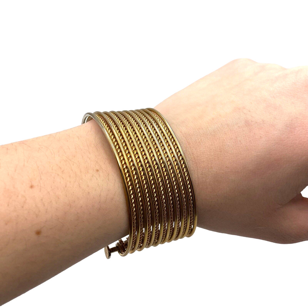 Egyptian Goddess Cuff Bracelet Retro Gold Tone Stacked Mini Bangles Chic Vibe